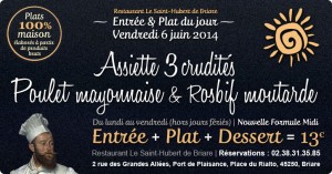 Entrée & Plat du jour Restaurant Briare, Loiret, Région Centre - Assiette de crudités, poulet & Rosbeef