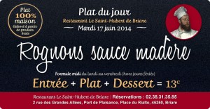 Plat du jour Restaurant Briare, Loiret, Région Centre - Rognons sauce madère