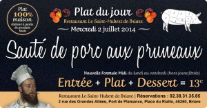 Plat du jour restaurant Briare, Loiret, Région Centre - Sauté de porc aux pruneaux maison