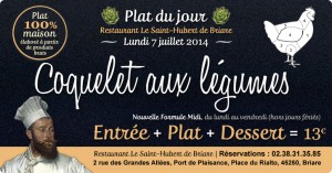 Plat du jour Restaurant Briare, Loiret, Région Centre - Coquelet aux légumes maison