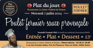 Plat du jour Restaurant Briare, Loiret, Région Centre - Poulet fermier sauce provençale