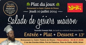 Salade de gésiers maison - Plat du jour Restaurant Briare, Loiret, Région Centre, France.